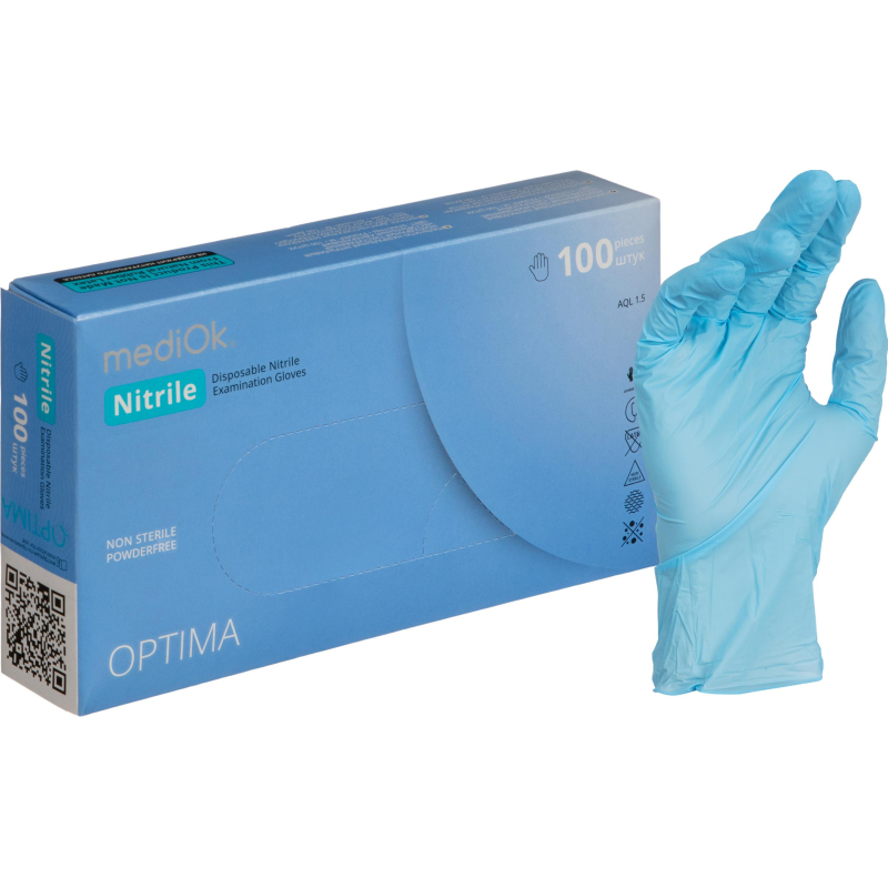 Перчатки нитрил., NITRILE OPTIMA, голубые, 3 гр. (XS), 50 пар/уп