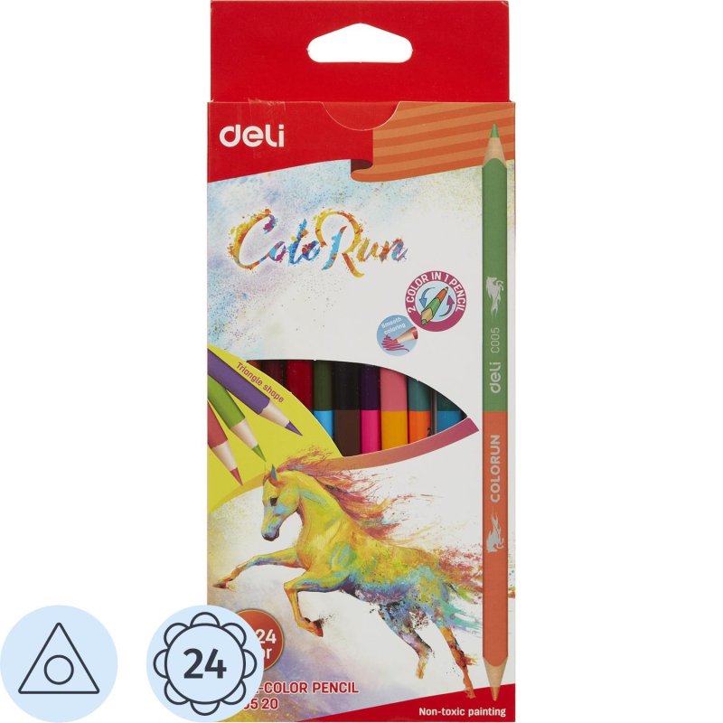 Карандаши цветные Deli EC00520 ColoRun липа 24цв/наб 2сторонние (12шт)