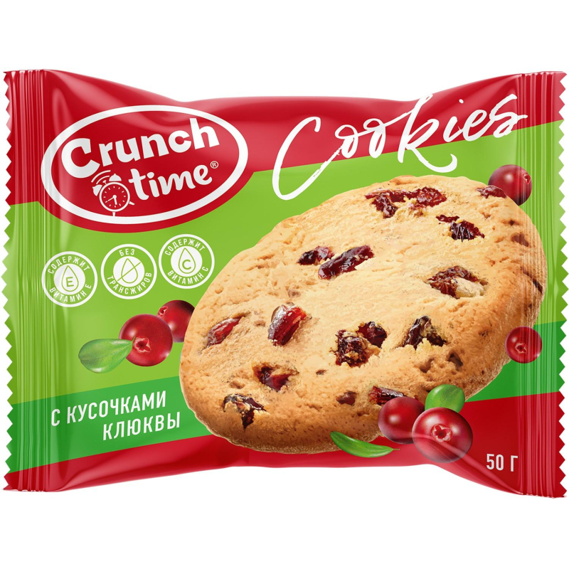 Печенье сдобное CRUNCH TIME Cookies с клюквой, 50г 14шт/уп