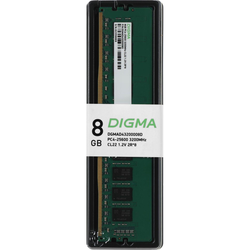 Модуль памяти Digma DDR4 8GB 3200MHz RTL PC4-25600 CL22(DGMAD43200008D)