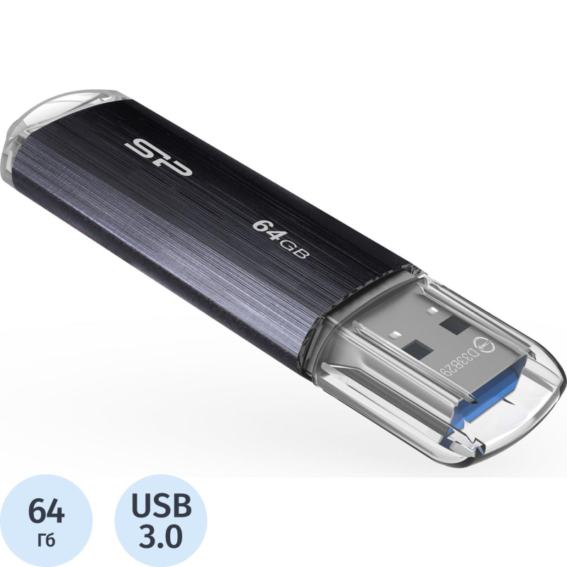 Флеш-память Silicon Power Blaze B02 64GB USB 3.2, черный, пластик