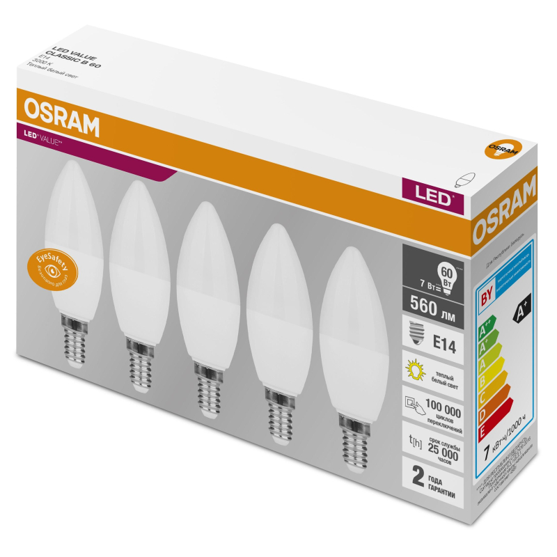 Лампа светодиодная Osram LVCLB60 7SW/830 C 7Вт E14 3000К 560Лм 240В